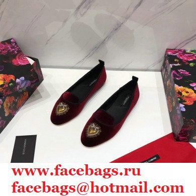 Dolce & Gabbana Velvet Devotion Loafers Slippers Burgundy 2021